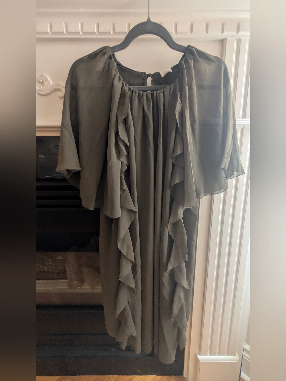 Wilfred Capelet Dress - Ruffled Chiffon Dress in Olive Green